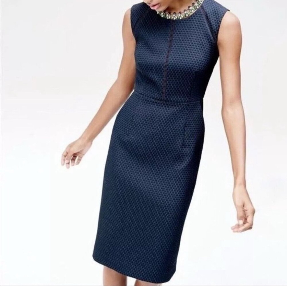 J. Crew Womens Sheath Dress Portfolio Textured Sleeveless Black Size 8 Tall